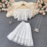 Off shoulder crop top and A line skirt set