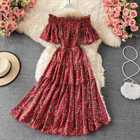 Mini floral Flounce sleeve off shoulder tiered midi dress