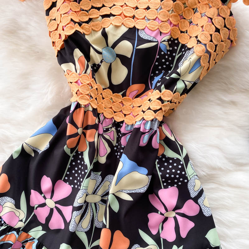 Bowknot strappy embellished lace Adrianna floral dress