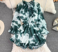 Long sleeve tie neck button up romper