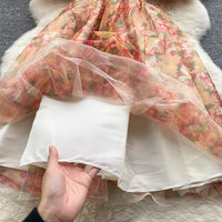 Floral watercolour on mesh lace puff dress