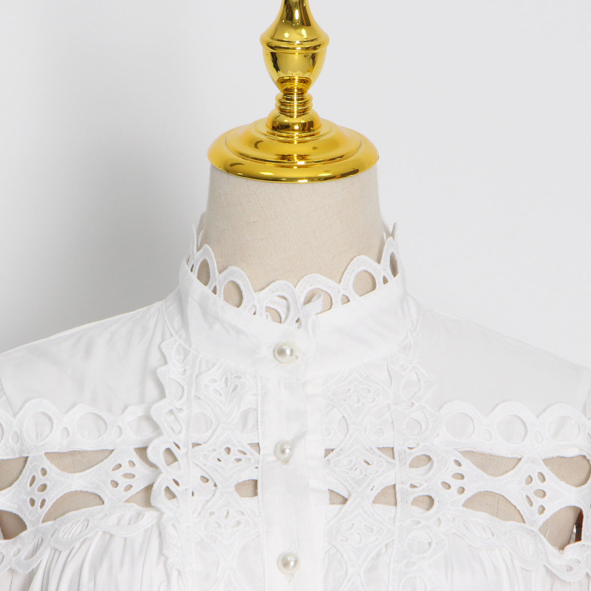 Belted button through embellished lace A line dress