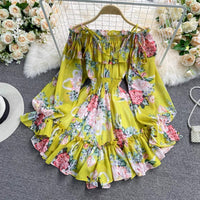 Off shoulder poet sleeve floral romper