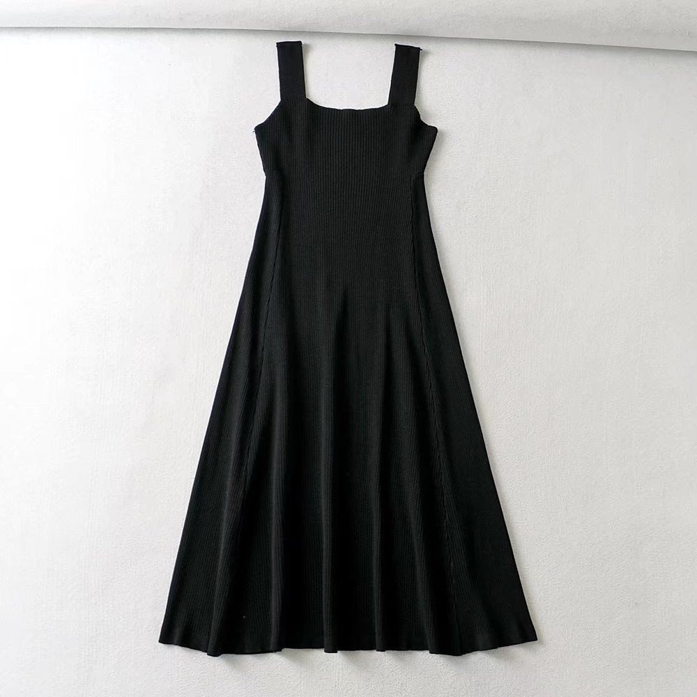 Square neck black knit dress