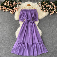 Flowy off shoulder belted maxi dress
