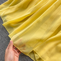 Peasant sleeve tie neck yellow solid maxi dress