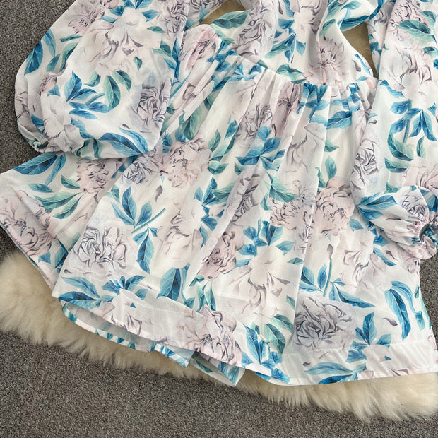Open back floral ruffle A line dress