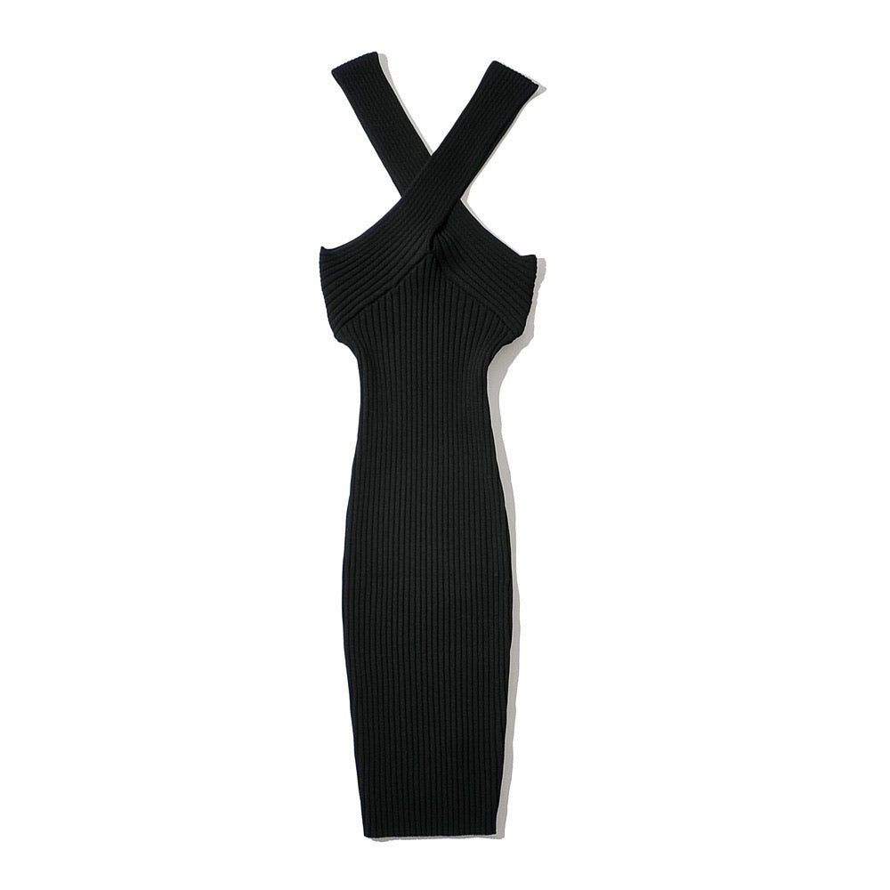 Halted cross midi knit dress