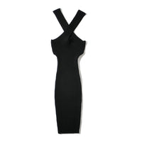 Halted cross midi knit dress