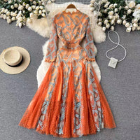 3D embroidery meshed lace maxi dress