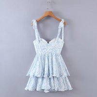 Tie shoulder cami V cut ruffle layers dress