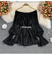 Off shoulder poet sleeve blouse with belt