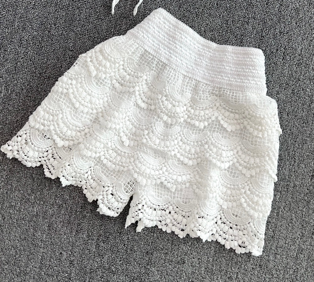 Embroidery lace halter 2 pieces swimming set