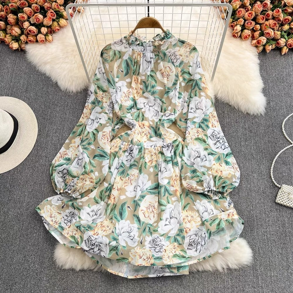 Open back floral ruffle A line dress