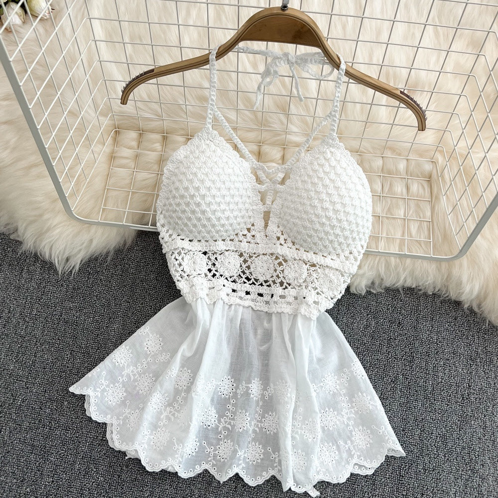 Embroidery lace cami swimming 2 pieces set