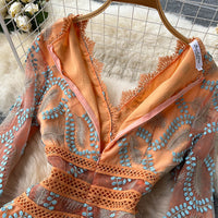 3D embroidery meshed lace maxi dress