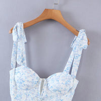 Tie shoulder cami V cut ruffle layers dress