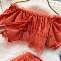 Off shoulder crop top and A line skirt set