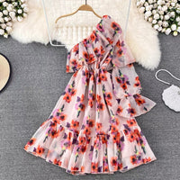 Poet sleeve one shoulder ruffle dress