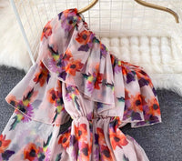 Poet sleeve one shoulder ruffle dress