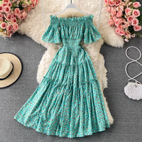 Mini floral Flounce sleeve off shoulder tiered midi dress