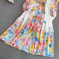 Belted button through floral chiffon maxi dress