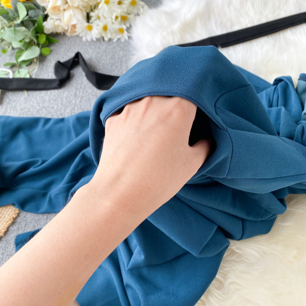 Off shoulder waist tie ruffle jumpsuit