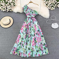 One shoulder ruffle floral maxi dress