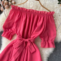 Flowy off shoulder belted maxi dress