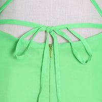 Side ruffle lace up back green maxi dress
