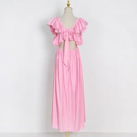 Flowy square neck back bowknot maxi dress