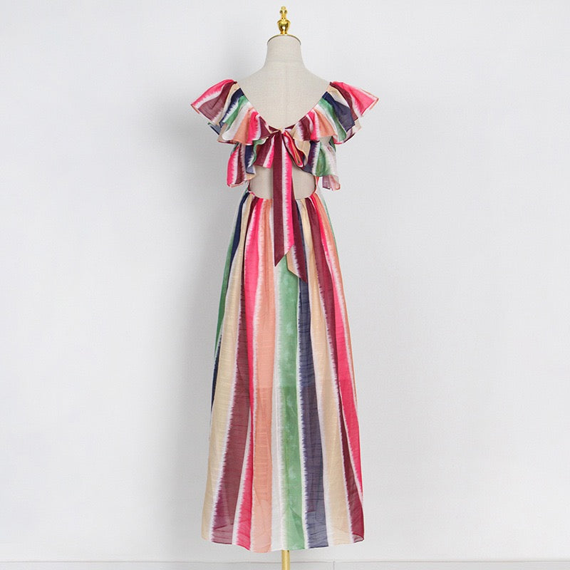 Flowy square neck back bowknot maxi dress