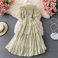 Mini floral Flounce sleeve off shoulder tiered midi dress