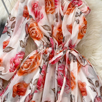 Poet sleeve one shoulder floral maxi dress