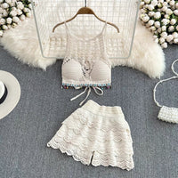 Embroidery lace halter 2 pieces swimming set