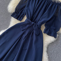 Flowy off shoulder belted maxi dress
