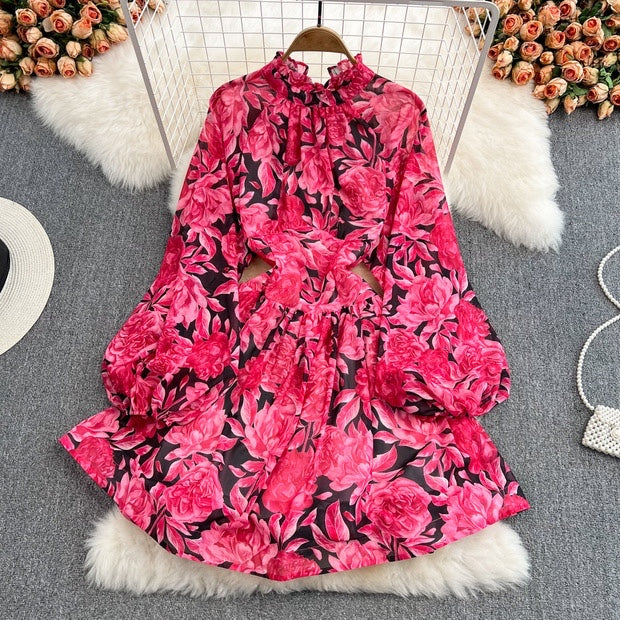 Open back floral ruffle A line dress