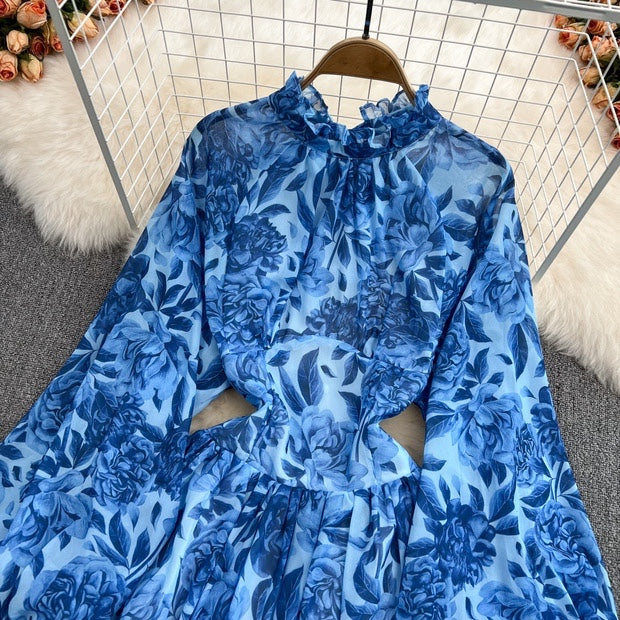 Open back floral ruffle A line dress