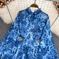 Open back floral ruffle A line dress