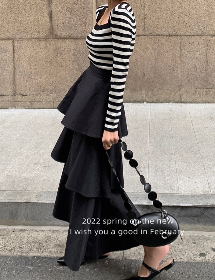 Layering tiered midi skirt
