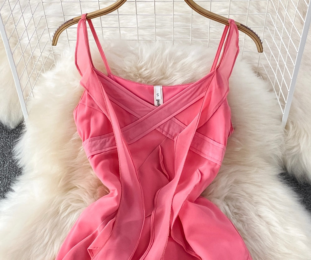 Strappy contract ruffle midi dress