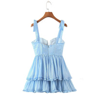 Tie shoulder cami V cut ruffle layers dress