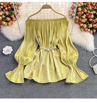 Off shoulder poet sleeve blouse with belt