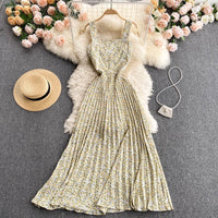 Sleeveless square neck pleated maxi dress