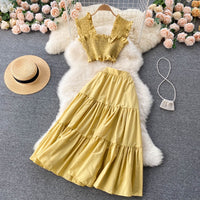 Smocked bodice crop top and prairie skirt set
