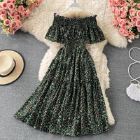 Mini floral Flounce sleeve off shoulder tiered midi dress