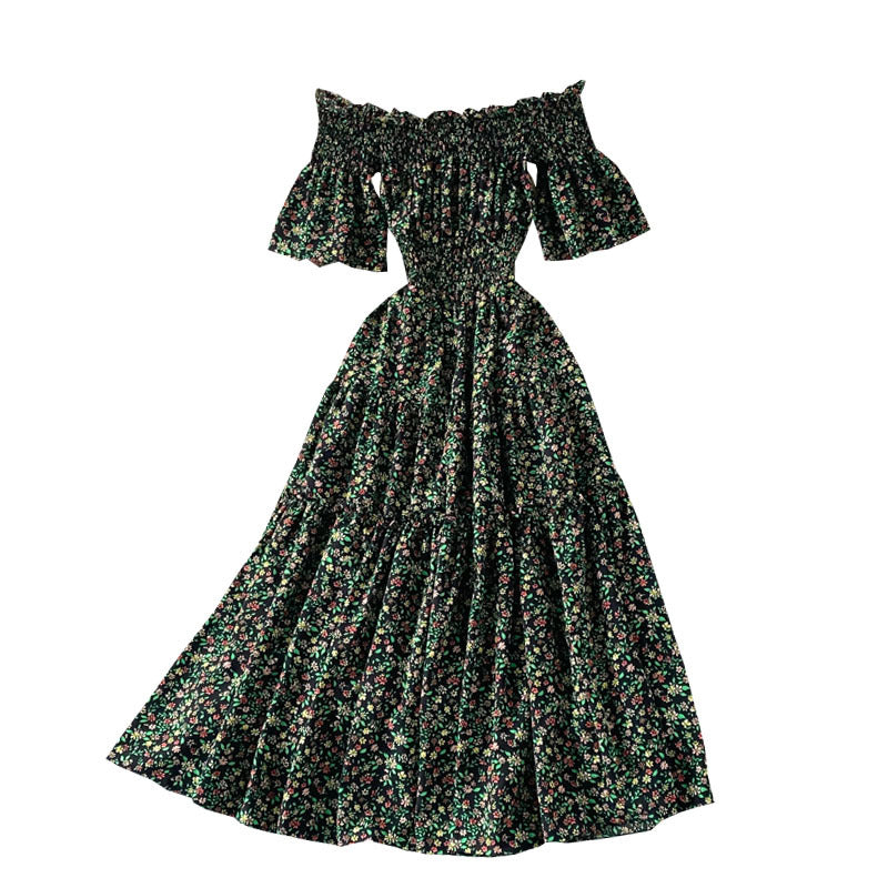 Mini floral Flounce sleeve off shoulder tiered midi dress