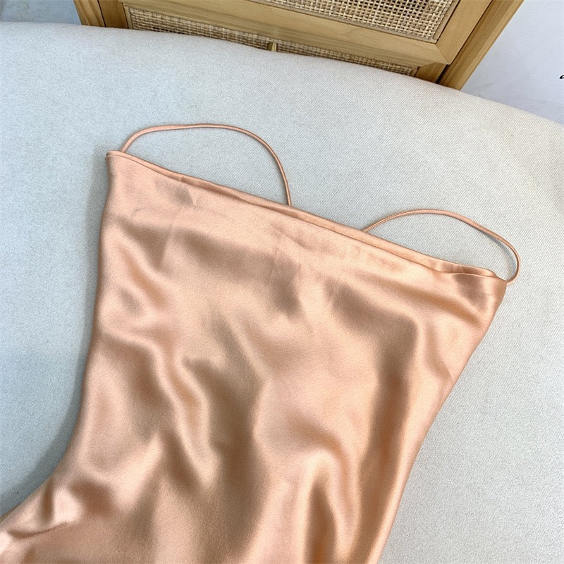 Plunging criss cross back slip dress