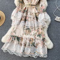 Beautiful floral layers embellished lace trim midi dress