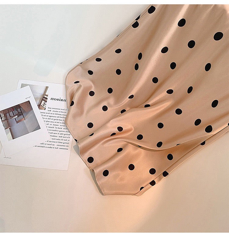 Polka dot satin midi skirt